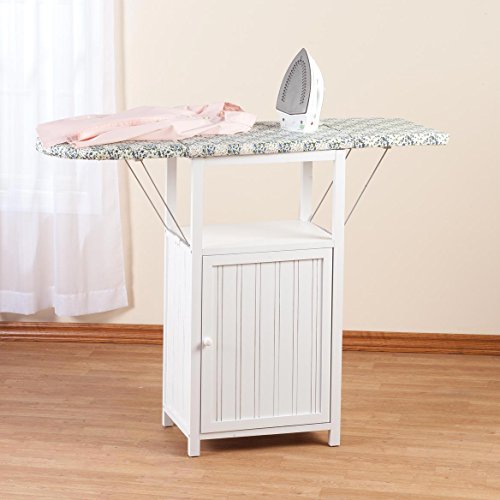OakRidge Deluxe Ironing Board with Storage Cabinet, Perfect for Small Spaces with Extra Storage, Folding Station, Crafted with 100% Durable Wood, White Design – Measures 36.5