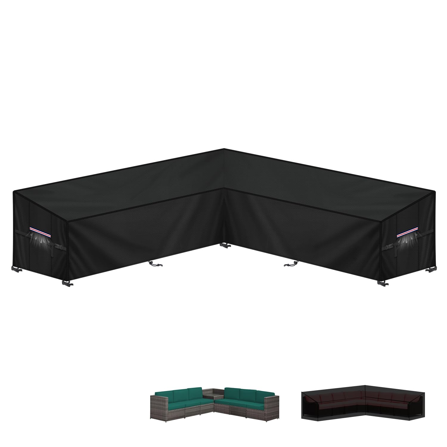 LAMUNI Garden Sofa Cover Outdoor Corner Sofa Cover L-Shape Garden Furniture Covers 420D Oxford Rattan Corner Furniture Cover Waterproof Outdoor Rattan Sofa Covers for Outside, 265x265x100x90/65cm