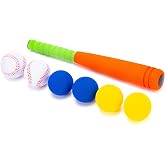 CeleMoon 16.5 Inch [Mini Size] Soft Kids Foam Baseball Bat Toy Set with 6 Balls, for Toddler Age 3 Years Old Indoor Outdoor Sport T Ball Playing Game, Orange