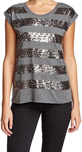 Dantelle Sequin Stripe Women's Small Cap-Sleeve Knit Top Gray S