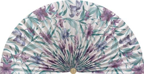 Neat Pleats Pleated Decorative Fan, Fireplace Hearth Screen, Window or Overdoor Wall Hanging - L112b - White Tahiti Tropical Flower Floral Lilies in Rose &amp; Aqua