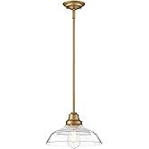 Westinghouse 6132400 Iron Hill Vintage-Style One Light Indoor Pendant, Brushed Brass Finish, Clear Seeded Glass