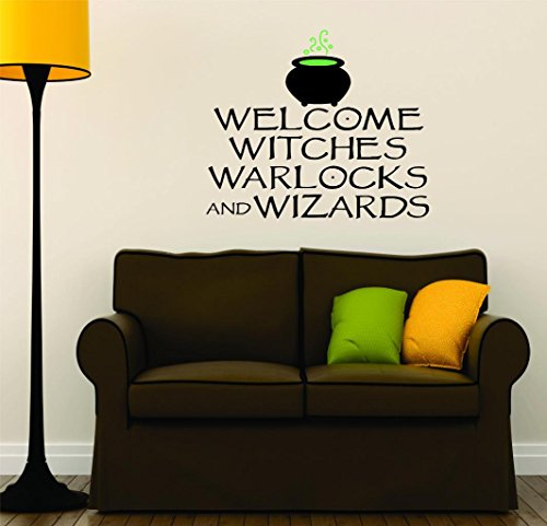 Design with Vinyl RAD V 378 1 Welcome Witches Warlocks & Wizards Halloween Sign Seasonal Holiday Decoration Picture Art Decal, 16" x 24"