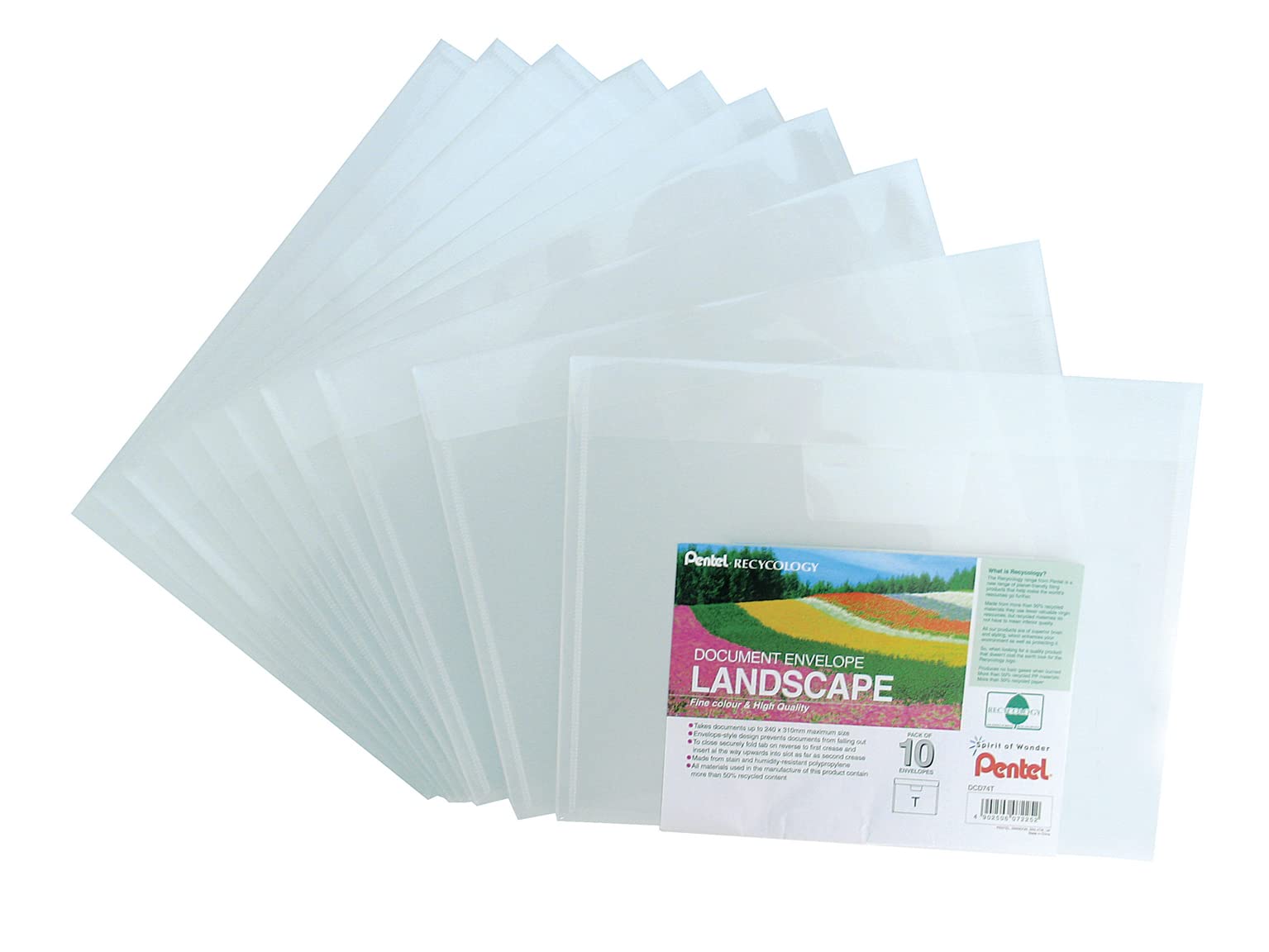 Pentel Recycology Landscape Document Envelope - Transparent - Pack of 10