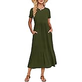Gracyoga Women's Summer Maxi Dress 2025 Casual Short Sleeve Crewneck Flowy Swing Tiered Long Beach Dresses with Pockets