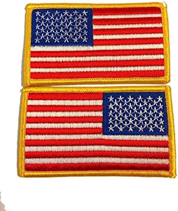 American Flag Iron On Regular and Reverse Bundle Lot of 2 Pieces Embroidered Patch Appliqué Emblem