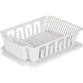 STERILITE 2-Piece Large Sink Set Dish Rack Drainer, White (18 L x 13 3/4" W x 5 1/2" H), 3/4" L x 3/4" W x