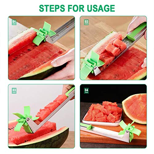 [2019 Upgrade] Windmill Watermelon Cutter - Premium Stainless Steel Watermelon and Cantaloupe Slicer Fruit Knife - Creative Cutter Tongs Corer Fruit Tools Kitchen Gadgets Set with 2 in 1 Melon Baller - Thumbnail 6