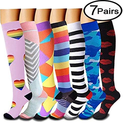 Compression Socks (7 pair) for Women and Men - Best For Running, Athletic Sports, Crossfit, Flight Travel - Suits Nurses, Maternity Pregnancy, Shin Splints - Below Knee High (Compression Socks 2,S/m)