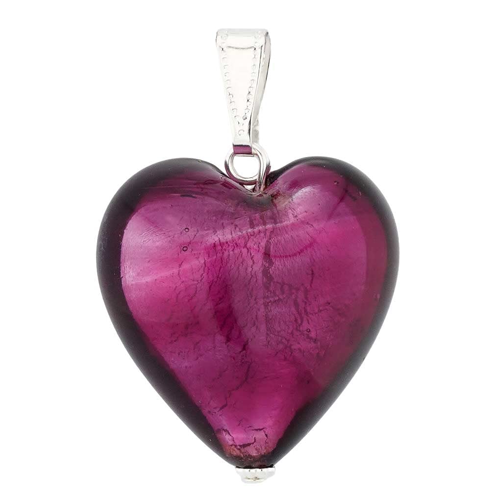 Glass Of Venice Murano Glass Heart Pendant - Silver Purple