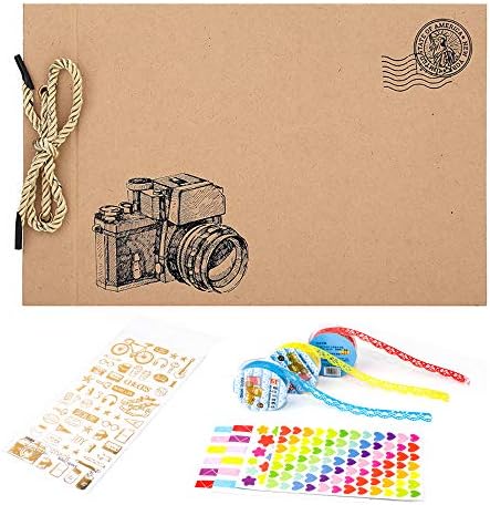 Scrapbook Album, Photo Handmade DIY Family Anniversary Wedding Memory Travel Book 80 Pages with Accessories Kit Wonderful Gift for Birthday Thanksgiving Day (Yellow Brown)