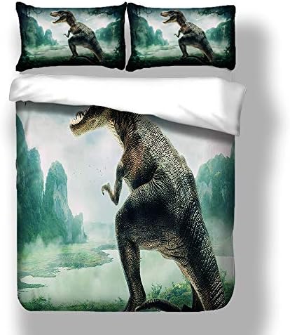 Helehome 3D Dinosaur Bedding Powerful Dinosaur Battle 3-Pieces Duvet Cover Sets Unique 3D Dinosaur Quilt Bedding Cover for Kids and Adults, Twin Size