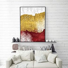 Framed Canvas Home Artwork Decoration Golden Abstract Style Canvas Wall Art for Living Room, Bedroom - 16x24 inches