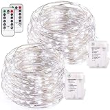 buways 2 Pack 75 LED 24.6ft Battery Operated Fairy String Lights with Remote, 8 Modes Silver Wire Firefly Lights for Christmas Party Bedroom Indoor Outdoor Decor (Cool White)