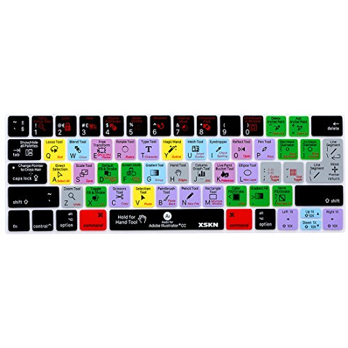 XSKN Adobe Illustrator CC English Shortcut AI Functional Hotkey Design Silicone Keyboard Skin Cover for 2016 Touch Bar MacBook Pro 13 (A1706) & MacBook Pro 15 (A1707), US EU Layout