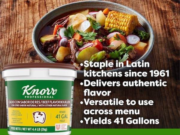 KNORR PROFESSIONAL CALDO DE RES, BEEF BOUILLON WITH BEEF FLAVOR GRANULATED BASE, BOUILLON AS A BASE, MARINADE, FLAVOR ENHANCER, SHELF STABLE CONVENIENCE, 0G TRANS FAT, 4.4 LBS (PACK OF 1)