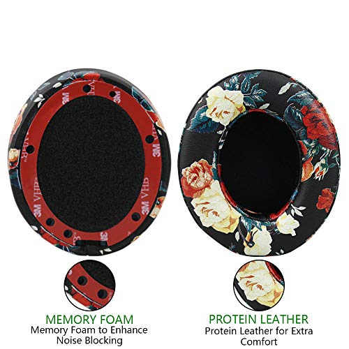 Beats Studio 2/3 Replacement Earpads,Protein Leather/Memory Foam Ear Cushion Pads Cover Ear Cups for Beats Studio 2.0 Wired/Wireless B0500/B0501 & Studio 3.0 Over Ear Headphones,Floral Black