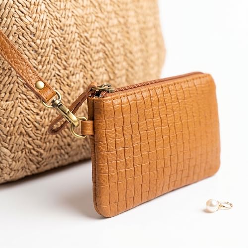 Women's Raffia Bag – Handwoven Straw Tote Bag with PU Leather Handles – Adjustable Shoulder Bag, Includes Small Purse, Summer and Beach Bag with Secure Closure (Brown)