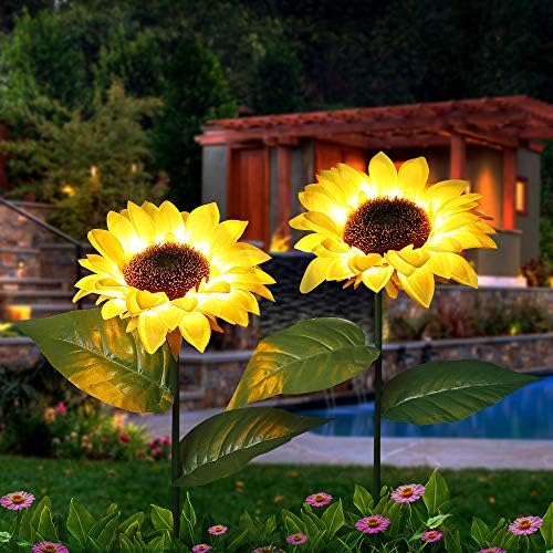 Solar sunflower lights for backyard decor, priced between $26.88 and $32.88.