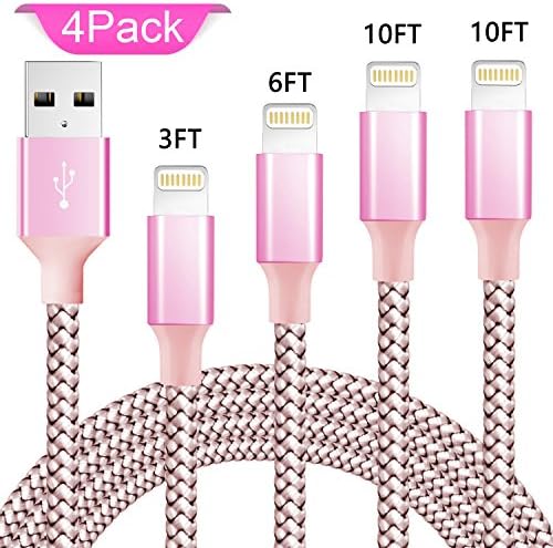 iPhone Charger, Aonear Lightning Cable 4Pack 3FT 6FT 10FT 10FT Nylon Braided 8 Pin Lightning to Syncing Data iPhone Cord for iPhone X/8/8 Plus/7/7 Plus/6s/6s Plus 5S 5 5C SE,iPad and More