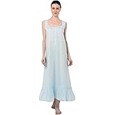 Miss Lavish London Blue Victorian Style Nightgown Sleeveless - Long Sleepwear Women Vintage Nightdress 100% Cotton