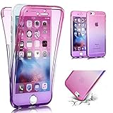 iPhone SE Case,iPhone 5S Case,PHEZEN Scratch Proof 360 Front and Back Full Body Protection Flexible TPU Bumper Case Anti-Scratch Protective Case For iPhone SE/5/5S, Gradient Pink Purple