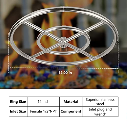 LP Propane Gas Fire Pit Stainless Steel Burner Ring Installation Kit(12