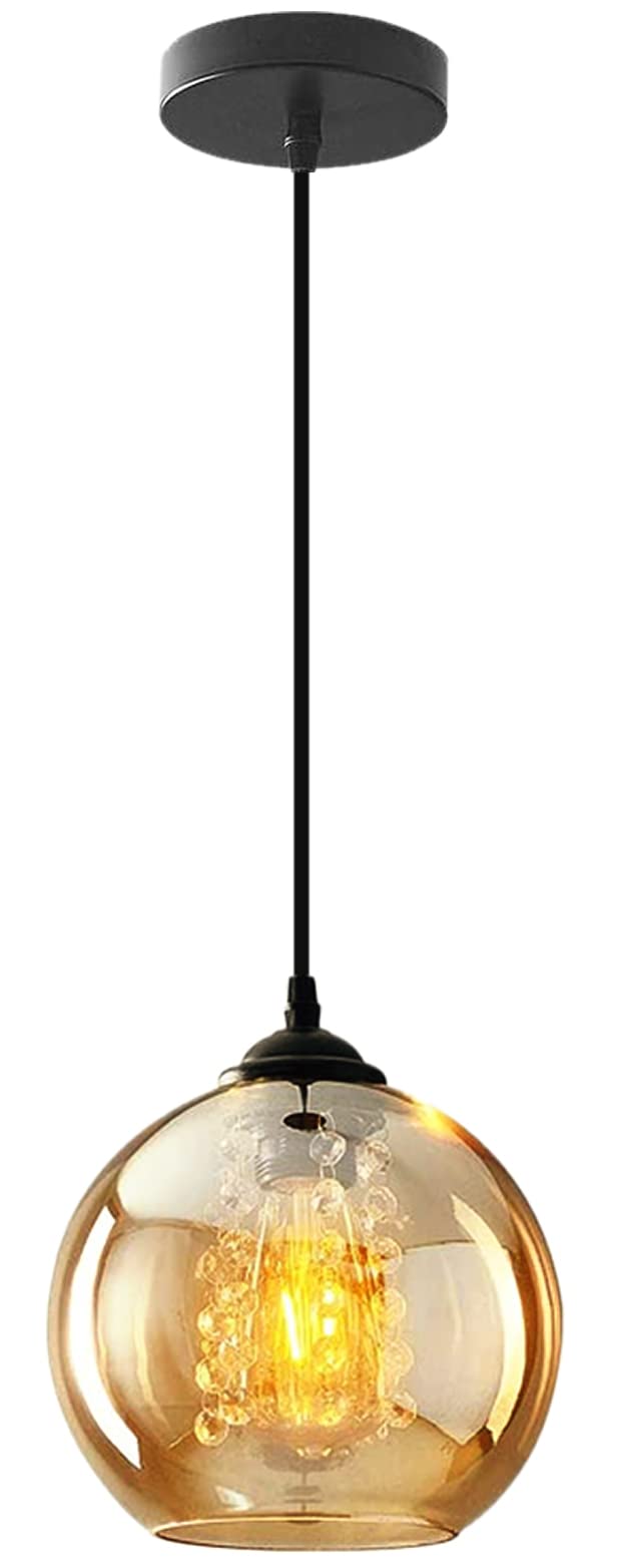 H.W.S Glass Pendant Light Crystal Lamp Modern Ball Chandelier Design Creative Hanging Lamp Height Adjustable Indoor Decoration Hanging Living Room Luminaire (Amber, 1 Flamming)