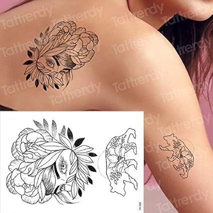 Tzxdbh Femmes Big Black Sketch Fleur Tatouage Transférable