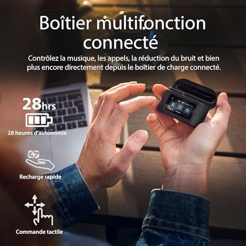TAT6100BK Écouteurs True Wireless avec Boîtier de Charge Intelligent – Réduction de Bruit, 4 micros, Basses dynamiques, 28 h d’autonomie, Bluetooth 5.4, IPX5, Commandes tactiles – Noir