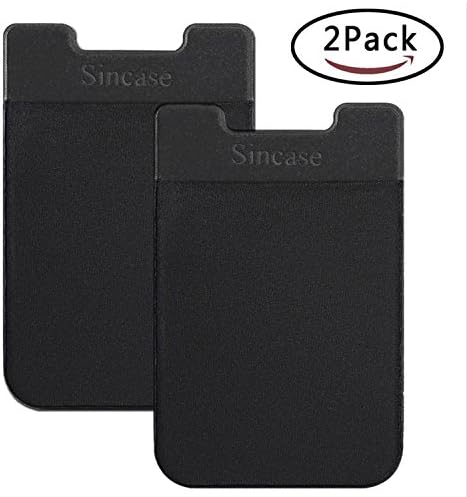 Sincase [2 Pack] Ultra Thin Stick-on Lycra Cell Phone Card Holder Self Adhesive Credit Card Wallet Sticker Cash ID Pocket for iPhone, Samsung, Most Smartphones &amp; Cases, Balck