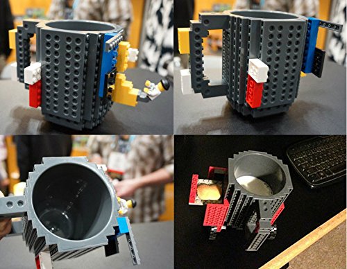 OSOPOLA Build-On Brick Mug Building Blocks Coffee Cup Creative DIY Party Supply Drinkware for Coffee Tea Beverage Drinking Funny Gift (Blue )
