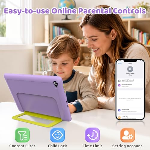 Gleeso Kids Tablet 10 inch Android 16, 24GB RAM+64GB ROM, Child Tablet 1280 * 800 IPS, 5MP+8MP Camera, 6000mAh, WiFi 6/BT 5.3, Parental Control, Toddler Tablet with Protective Case(Purple)
