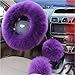 BELLESIE 3pcs 1 Set Soft Fluffy Plush Australian Wool Car Steering Wheel Cover with Handbrake Cover & Gear Shift Cover for 14.96