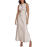 Satin Cowl Neck Sleeveless Backless Elegant Wedding Guest Maxi Dresses for Women Silk Open Tie Back Formal Cocktail Dresses