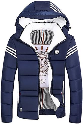 HEHESELL Men's Lightweight Thicken Cotton Padded Coat Puffer Jacket with Removable Hood (Blue, XXXXL)