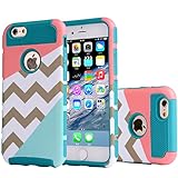 iphone 6 case,BAISRKE[2in1] Heavy Duty Hybrid Hard Case for Apple Iphone 6, 6s, 6g, 6th Generation,Powder Blue Mint Teal and Coral Pink Split Chevron Design Cover (Teal Silicone Shell)