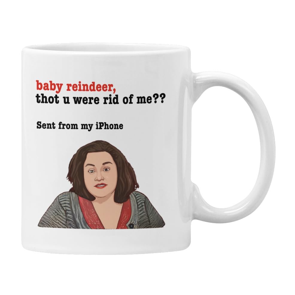 Plumfoolery Baby Reindeer Mug & Coaster Martha email thot u were rid of me Funny Gift for Women (White)