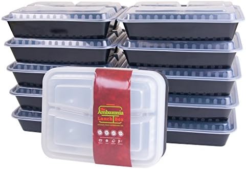 10-Pack, Bento lunch box, 3-Compartment, Portion Control, Food Storage Meal Prep Containers with Lids, BPA free, Stackable, Reusable, Microwave, Dishwasher &amp; Freezer Safe (32oz)