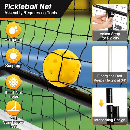 6.7M Regulation Size Pickleball Net, Portable Pickleball Net for Backyards, Driveway, Outdoor Indoor, Black