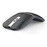 Bluetooth Wireless Arc Travel Mouse, Bluetooth 5.0/4.0 &amp; 2.4G Tri-Mode, Rotating Foldable Ergonomic Mice, Type-C Rechargeable Multi-Device for Microsoft Laptop, PC, MacBook, Chromebook, Lenovo - Black