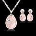 Everrich Bing-bling Pink Solitaire Oval Opal Rose Gold Plated Wedding Necklace Earrings Sets Gifts for Womens, 2 Pcs, Pink