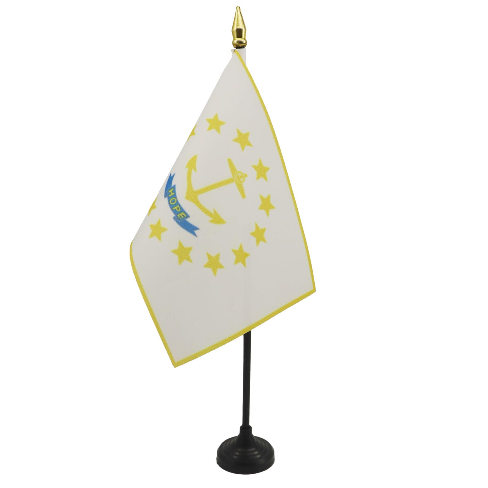 AZ FLAG - Rhode Island Table Flag 4'' x 6'' - US state of Rhode Island Mini Desk Flag 100% Polyester 15 x 10 cm - Office Mini Banner with 10'' Pole - Golden Spear