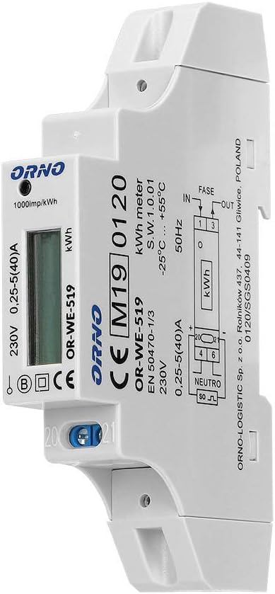 Orno Electric Meter Power Meter Wattmeter Digital 230V 5(40) A White