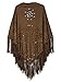Persun Coffee Suedette Laser Cut Fringed Cape Shawl Wrap Scarf Coffee, Coffee, One Size