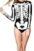 Timemory Women Digital Skeleton Print Tight Stretch One-Piece Swimsuit Bodysuit L/XL