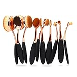Bestidy Professional 10 Pcs Soft Oval Toothbrush Makeup Brush Sets Foundation Brushes Cream Contour Powder Blush Concealer Brush Makeup Cosmetics Tool Set (Golden)