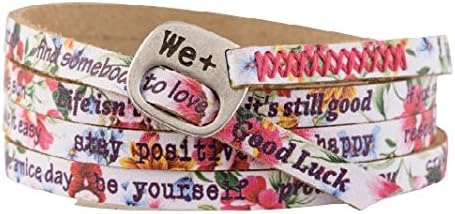 We Positive We+ Friendship Leather Wrap Message Italian Bracelet Printed Collection Hibiscus Style 205