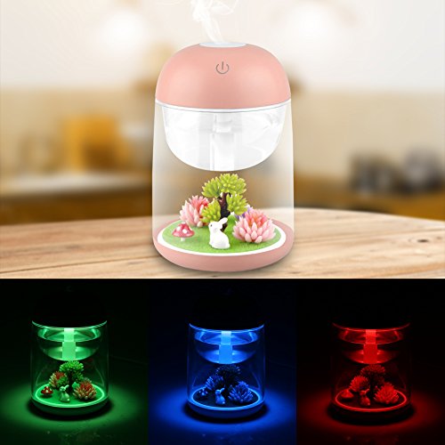 Loneyshow Micro Landscape humidifier Diffuser 180ml Cool Mist Humidifier with Adjustable Mist Mode, Waterless Auto Shut-off (Pink) - Thumbnail 3