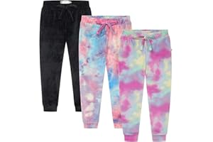 BTween Girl's 3-Pack Velour Jogger Pant Set - Solid, Tie Dye or Camo Sweatpants for Girls